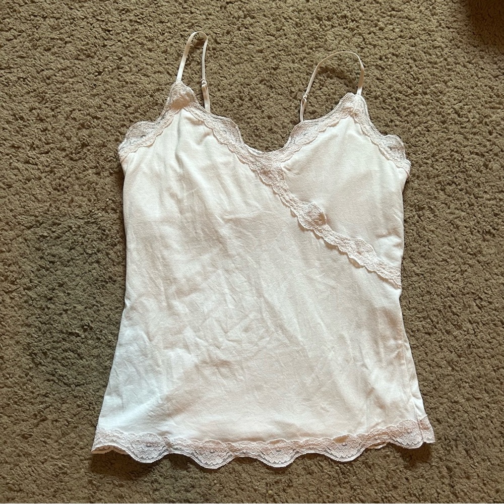 Express Lace Trim Crossover Camisole Tank Top Built in Bra White Medium